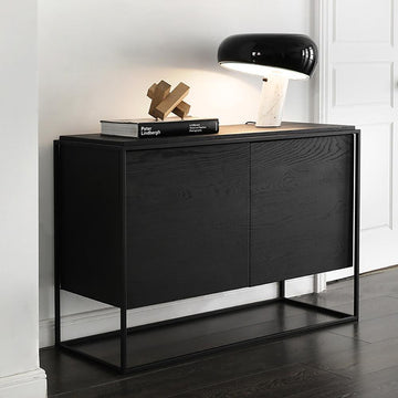 43" Nordic Minimalist Black Cabinet with 2 Doors on Metal Base